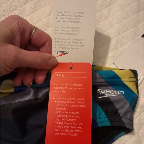 Speedo Men's Geometric Blue and Yellow Swim TRUNKS ONLY - Picture 14 of 16